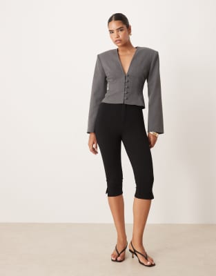 Asos Design Plunge Neck Cinch Waist Blazer In Gray