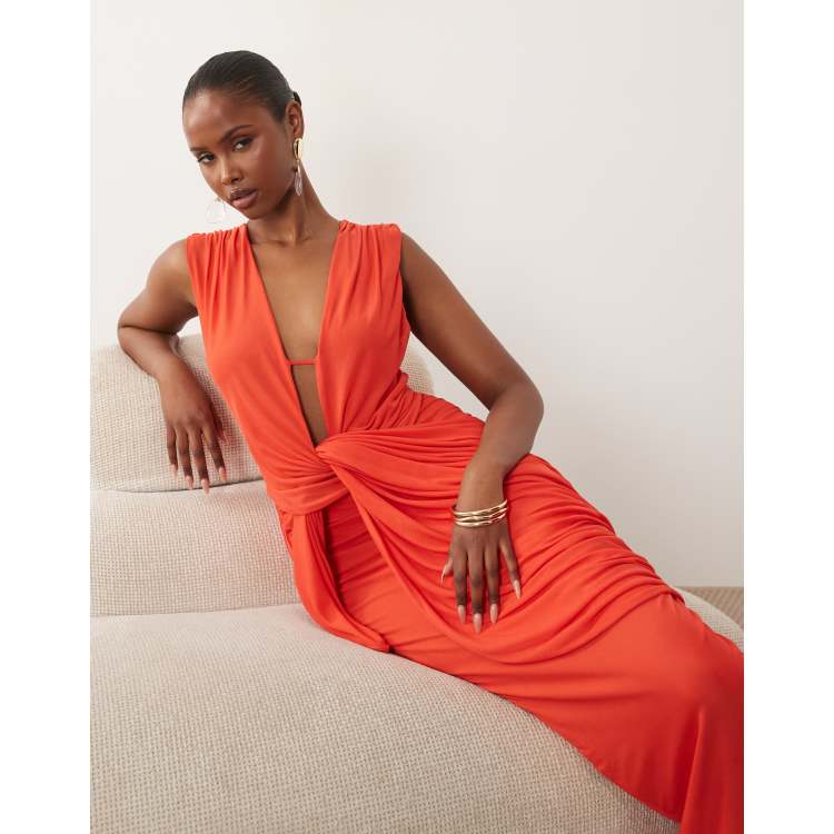 burnt orange beach dress Burnt Orange Open Back Spaghetti Strap Mermaid Charming Bridesmaid Dre   clover sew