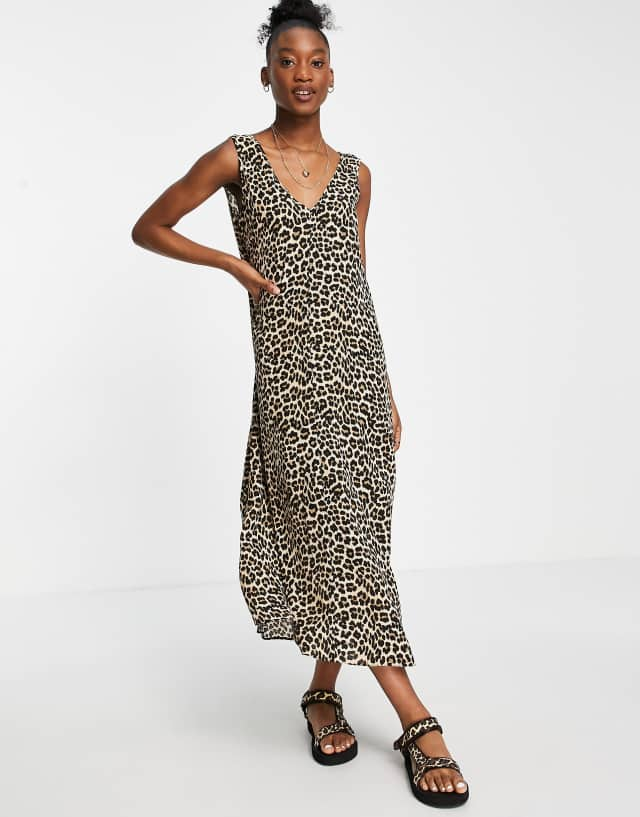 ASOS DESIGN plunge neck maxi dress in animal print