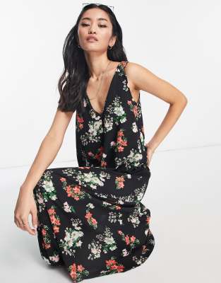 women's floral print maxi dress lux ii black