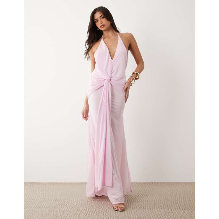 ASOS DESIGN plunge neck maxi dress with frill detailing in dusty pink | ASOS