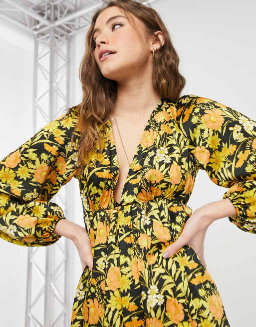 ASOS DESIGN plunge neck midi dress in floral print | ASOS