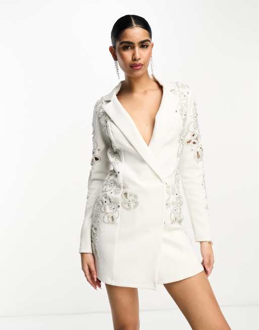 White sequin sale blazer dress