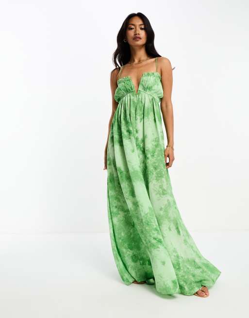 Asos design plunge tea maxi dress hotsell with pep hem in mixed print