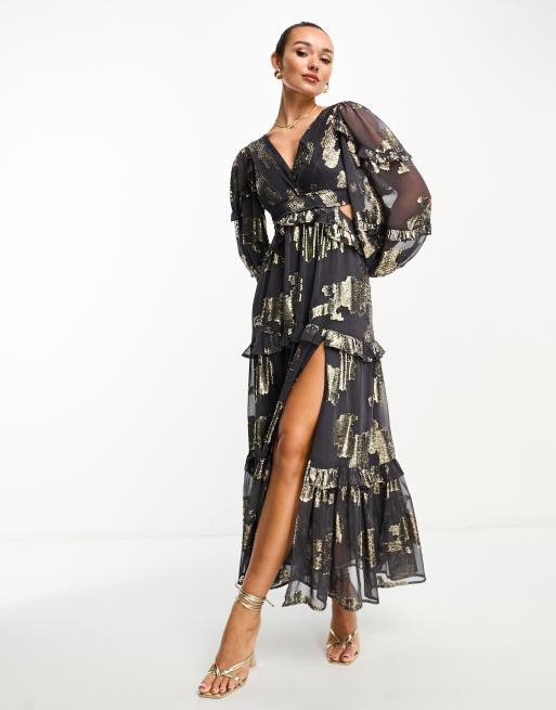 Metallic Floral Jacquard Dress - Black - Style Me Boutique