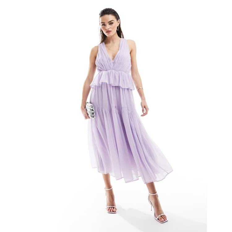 asos lilac midi dress ASOS DESIGN neckline midi dress with split in lilac in scuba-style fabric  Masa: 36 Cmimi: 35