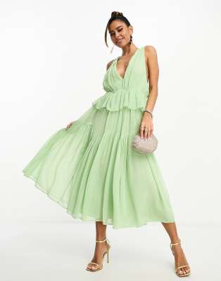 Asos design deep plunge tiered midi store prom dress