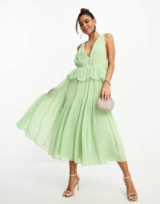 Asos green pleated outlet dress