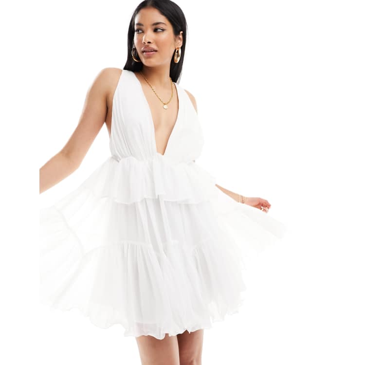 asos petite white lace dress ASOS DESIGN lace bow detail flare mini dress in white