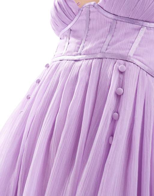 asos design plunge pleated tiered mini dress in purple ASOS DESIGN plunge pleated tiered mini dress in white based floral print