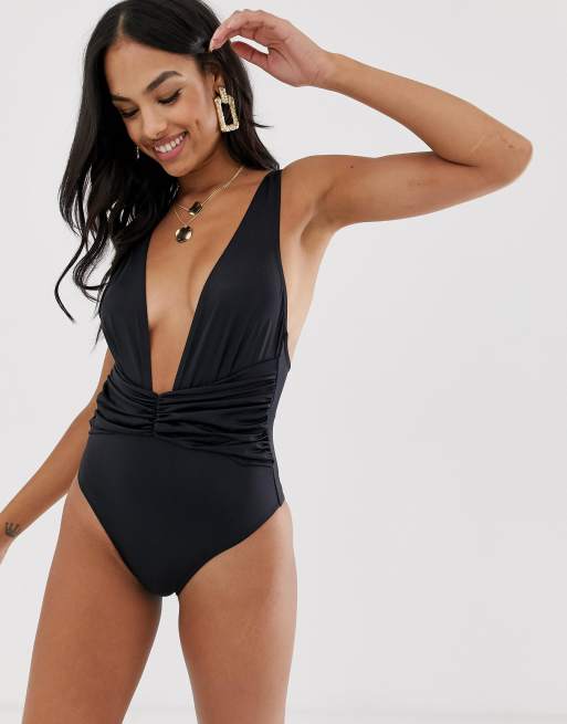 ASOS PETITE High Waist Deep Plunge Swimsuit