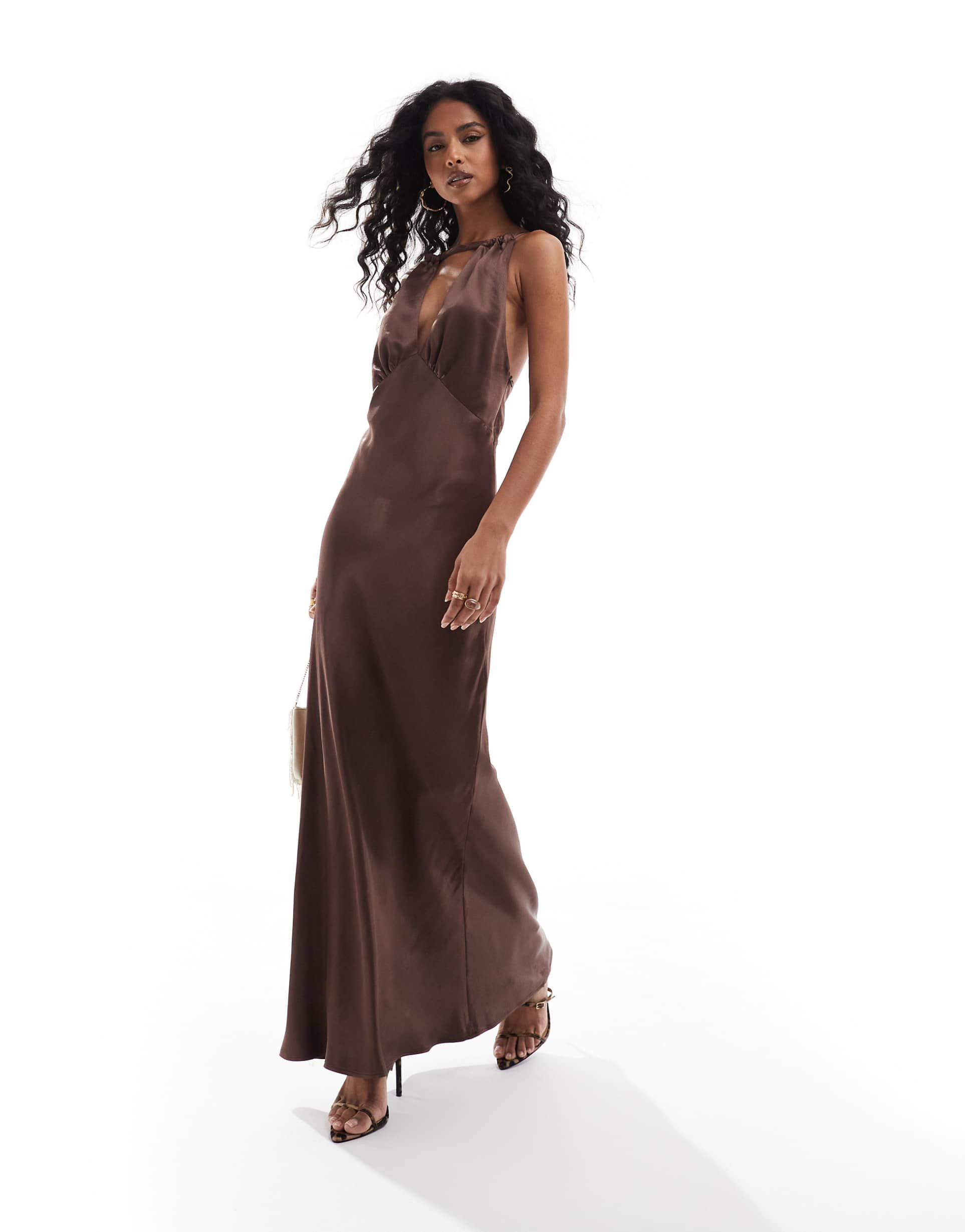 asos design plunge scarf detail maxi dress