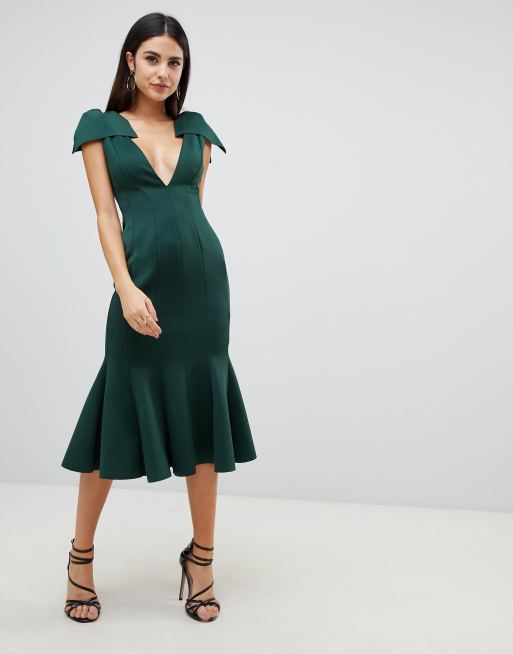 Asos design plunge tea maxi dress with pep hot sale hem