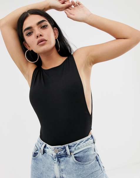ASOS DESIGN plunge side bodysuit in black - view 1