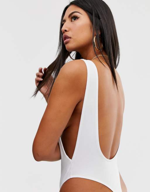 ASOS DESIGN plunge side bodysuit in white