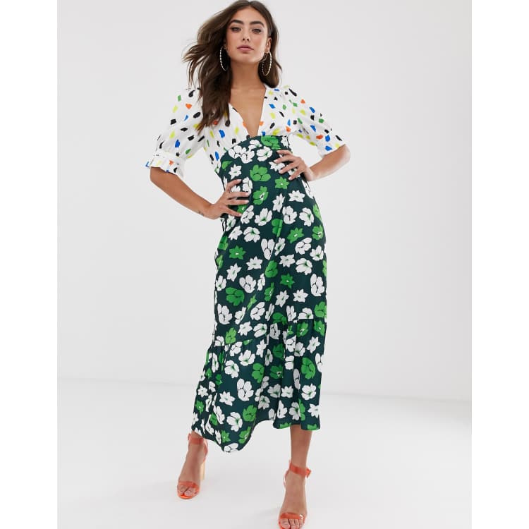 Asos design plunge tea maxi dress with pep clearance hem