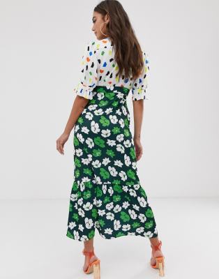 asos design plunge tea maxi dress with pep hem