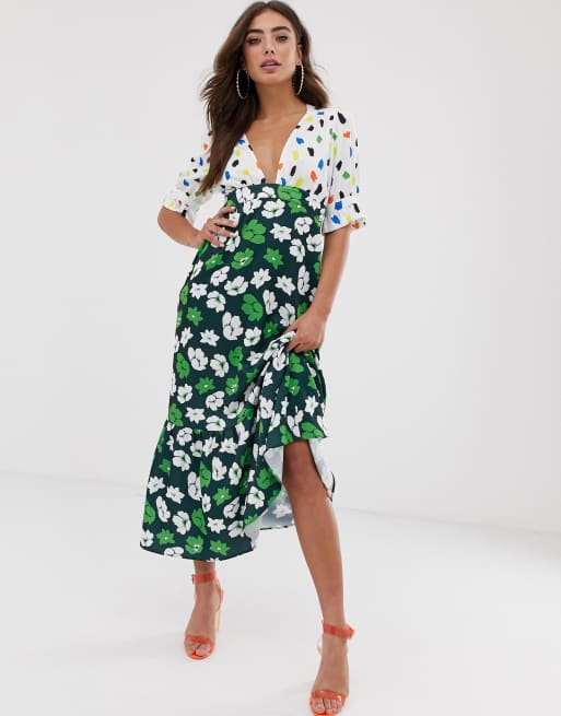 Asos design plunge tea maxi dress cheap with pep hem