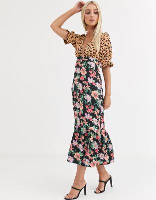 asos design plunge tea maxi dress with pep hem