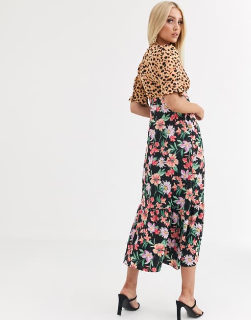 Asos design plunge tea shop maxi dress with pep hem