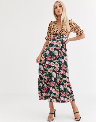 mixed print maxi dress