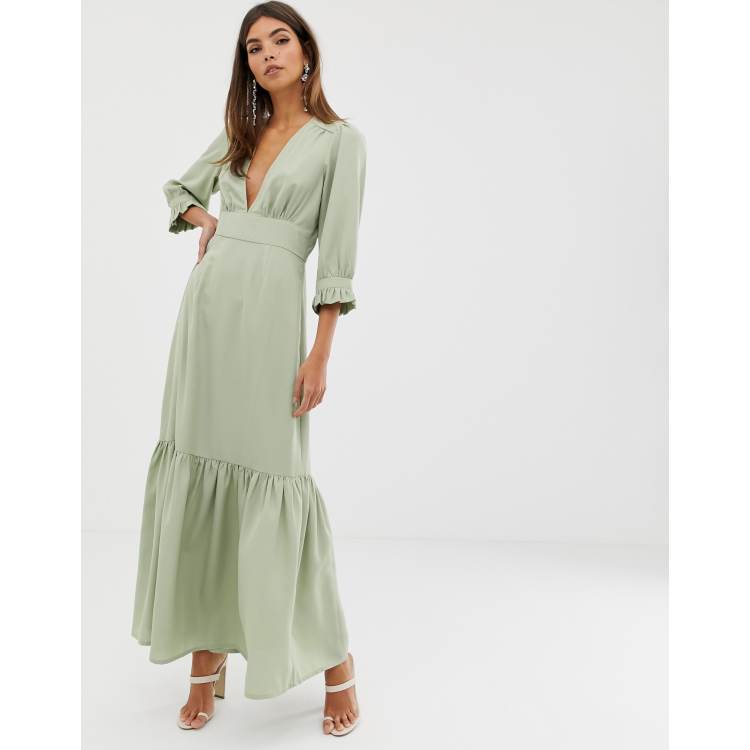 ASOS DESIGN plunge tea maxi dress with pep hem