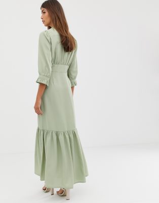 asos design plunge tea maxi dress with pep hem