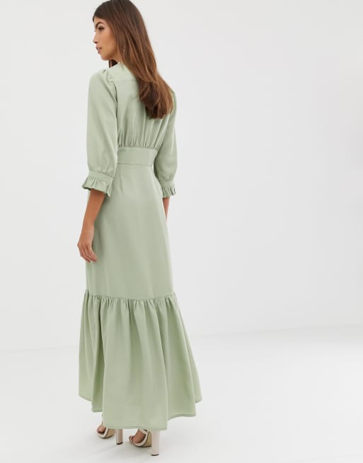 ASOS DESIGN plunge tea maxi dress with pep hem