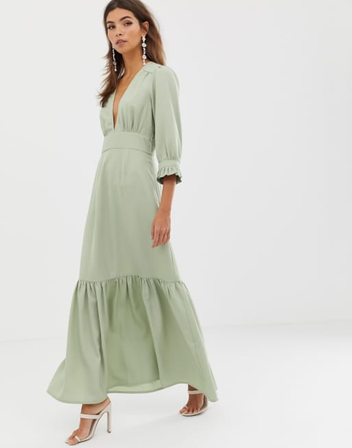 Asos design plunge tea maxi dress cheap with pep hem