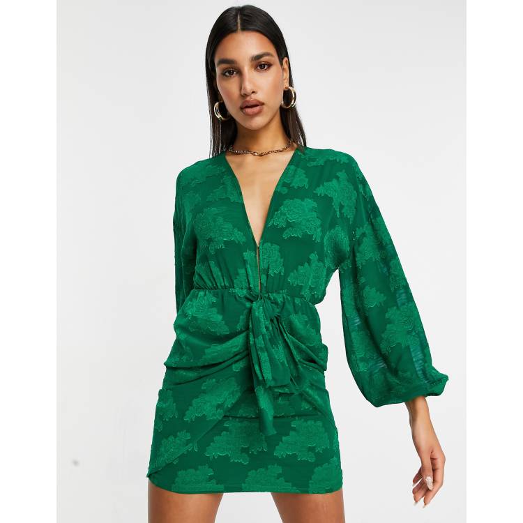 Buy Green Jacquard Tie Waist Dress from Next Lithuania