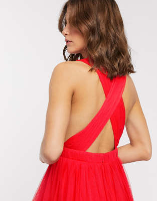 Asos red cheap tulle dress