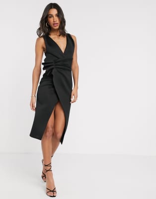 plunge wrap midi dress