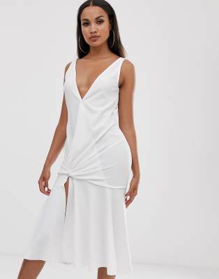 ASOS DESIGN Plunge twist detail midi with drop waist | ASOS