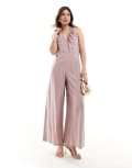 [ASOS DESIGN] ASOS DESIGN plunge v neck halter jumpsuit in mauve-Purple 12 Mauve