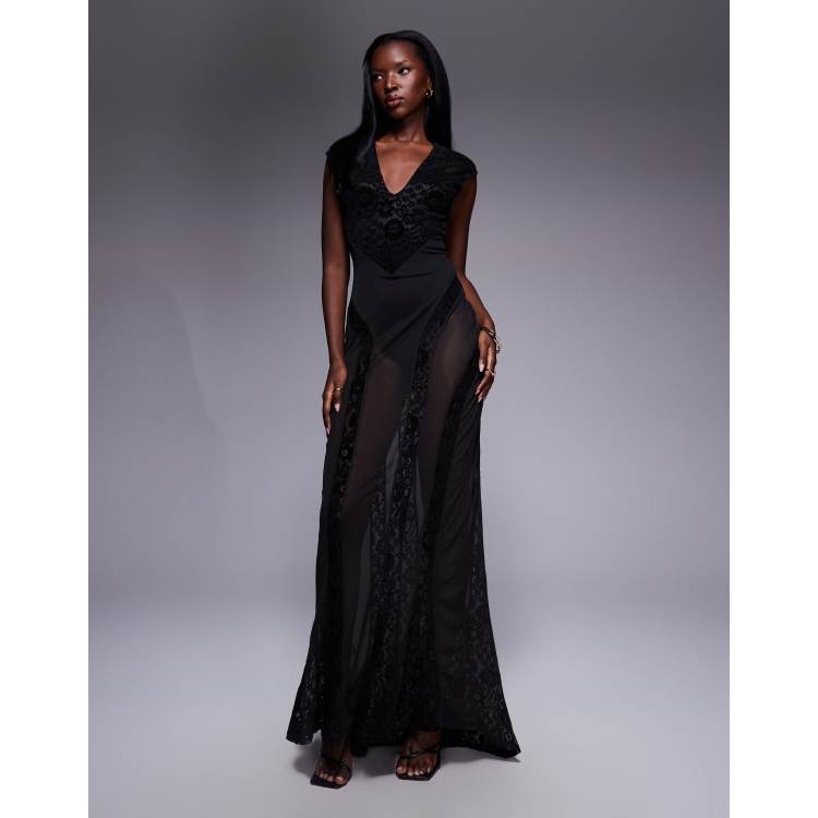 black velvet and lace evening dress Gigi Velvet Lace Gown