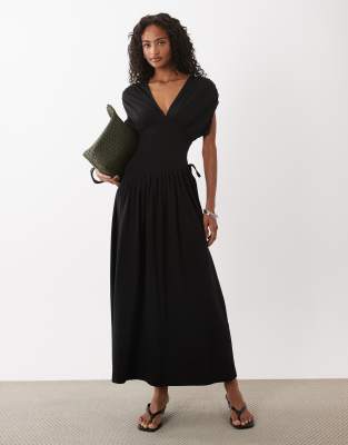 ASOS DESIGN plunge waist detail midi dress in black