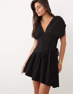 Asos Design Plunge Waisted Mini Dress In Blue