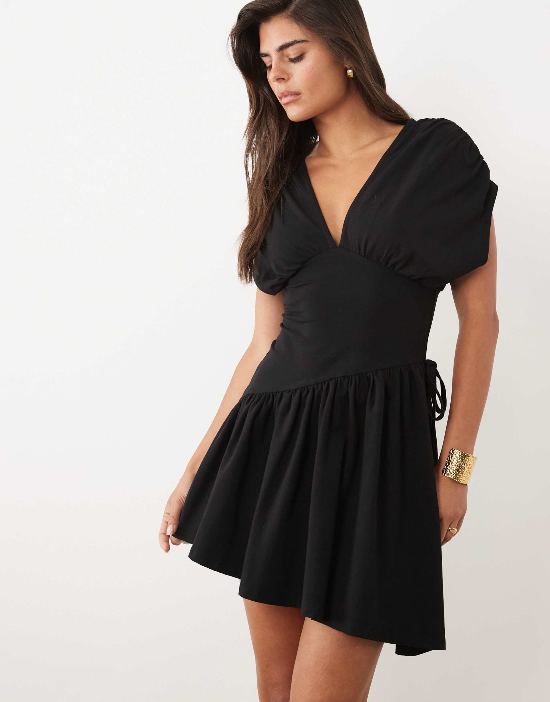 asos design plunge waisted mini dress in black