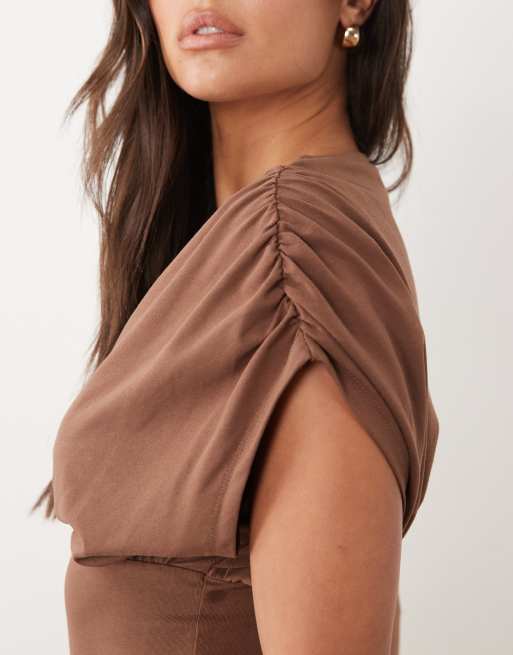ASOS DESIGN plunge waisted mini dress in chocolate, 3 of 4