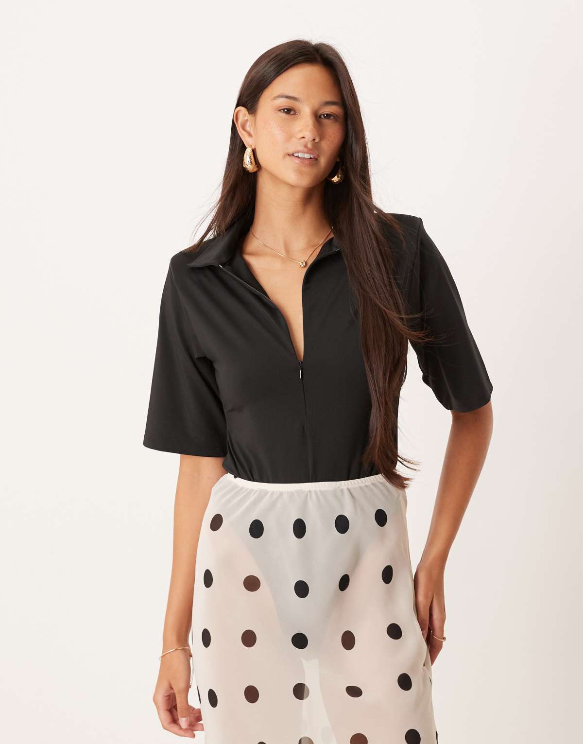ASOS DESIGN plunge zip detail bodysuit in black