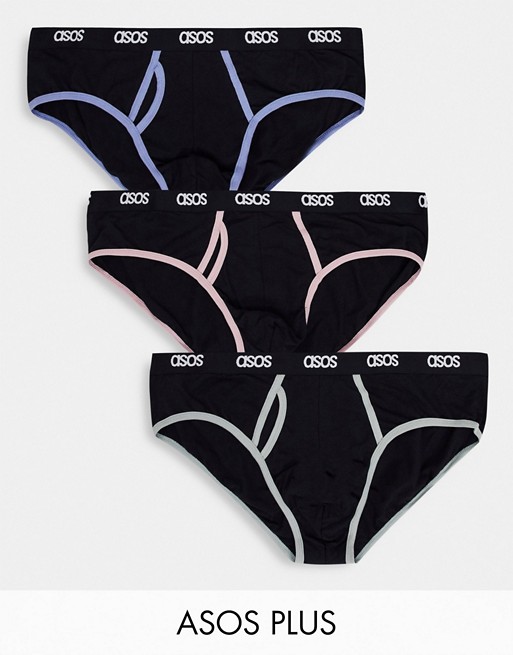 ASOS DESIGN Plus 3 pack briefs with contrast stitching