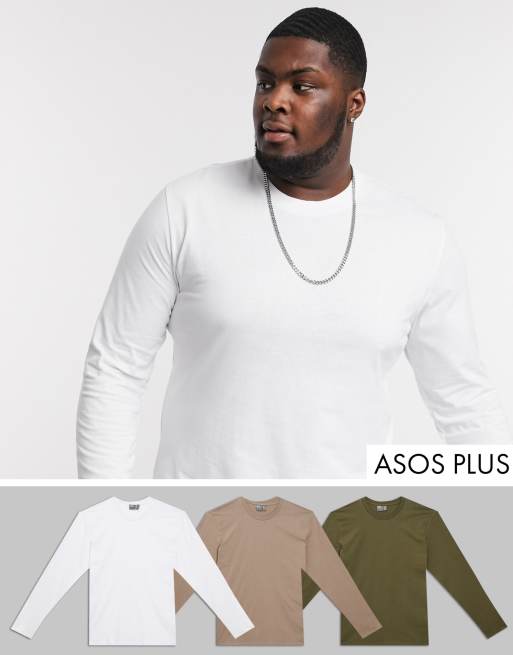 ASOS DESIGN – Plus – 3-pack långärmade t-shirtar