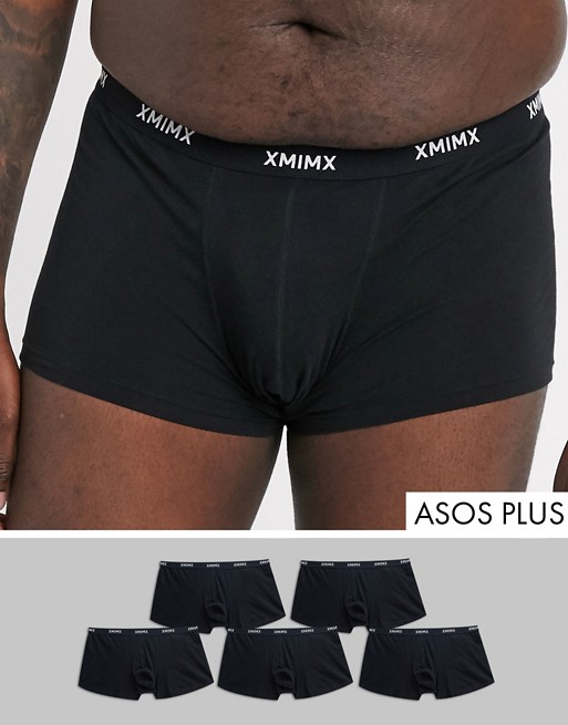 ASOS DESIGN Plus 5 pack hipsters in black with XMIMX waistband save
