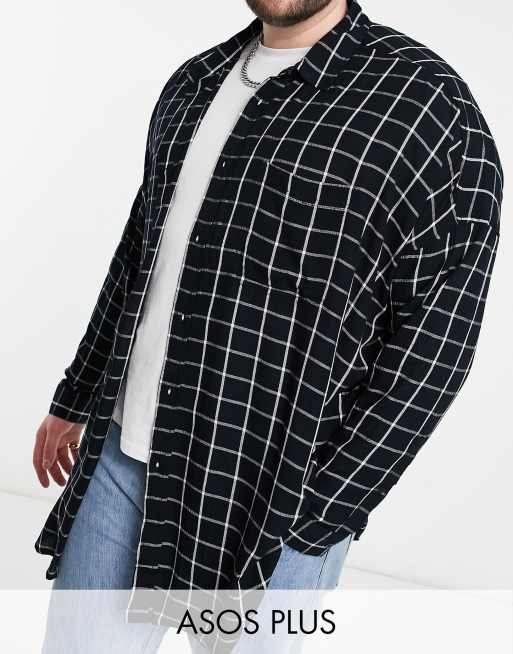 ASOS DESIGN Plus 90s oversize crinkle shirt in black and white windowpane check