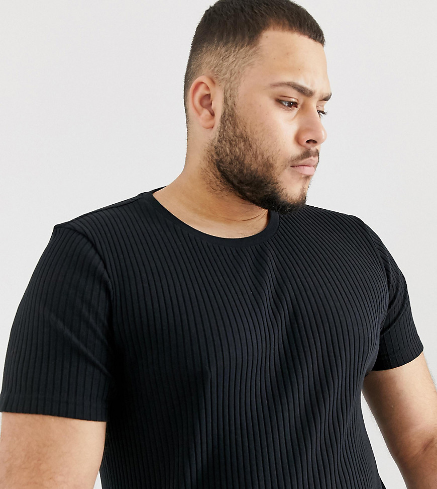 ASOS DESIGN Plus - Aansluitend, geribbeld T-shirt met ronde hals in zwart