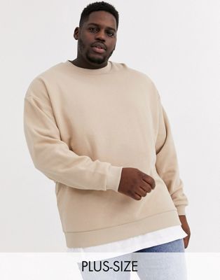 ASOS DESIGN - Plus - Beige oversized sweatshirt med t-shirt-kant