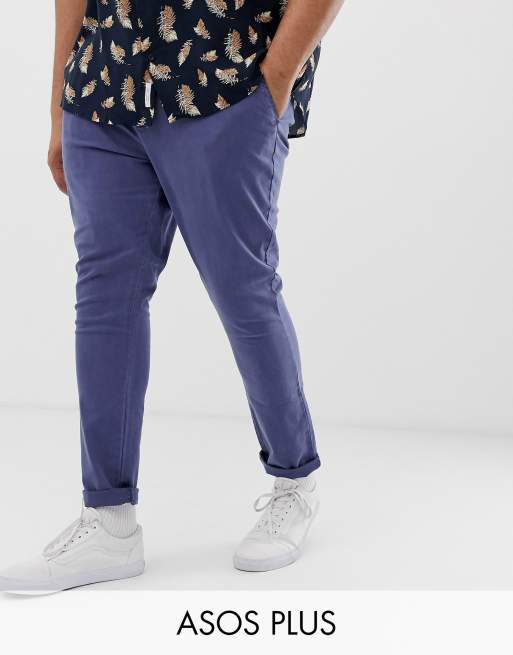 ASOS DESIGN Plus – Blå chinos med vår smalaste passform och tvättad look