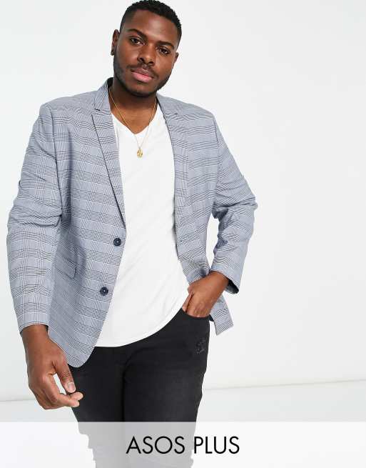 ASOS DESIGN Plus – Blå rutig kavaj i supersmal passform