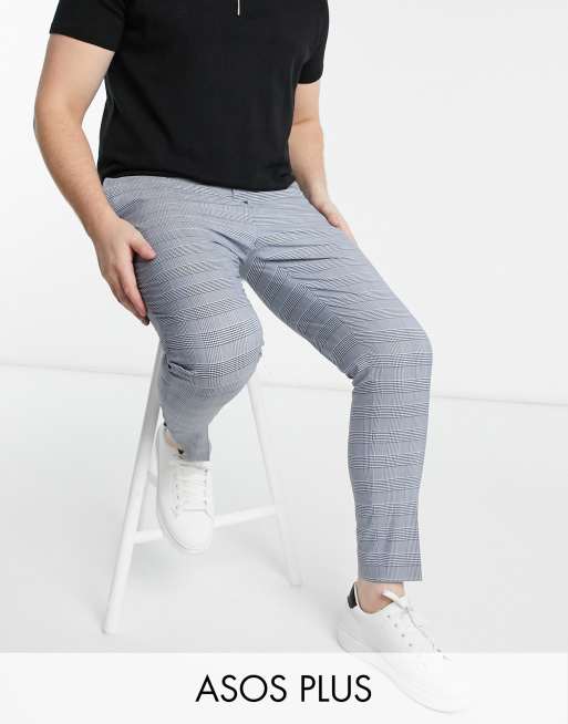 ASOS DESIGN Plus – Blå rutiga kostymbyxor med extra smal passform