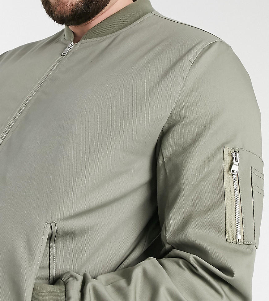 ASOS DESIGN Plus bomber jacket with MA1 pocket in light khaki-Green